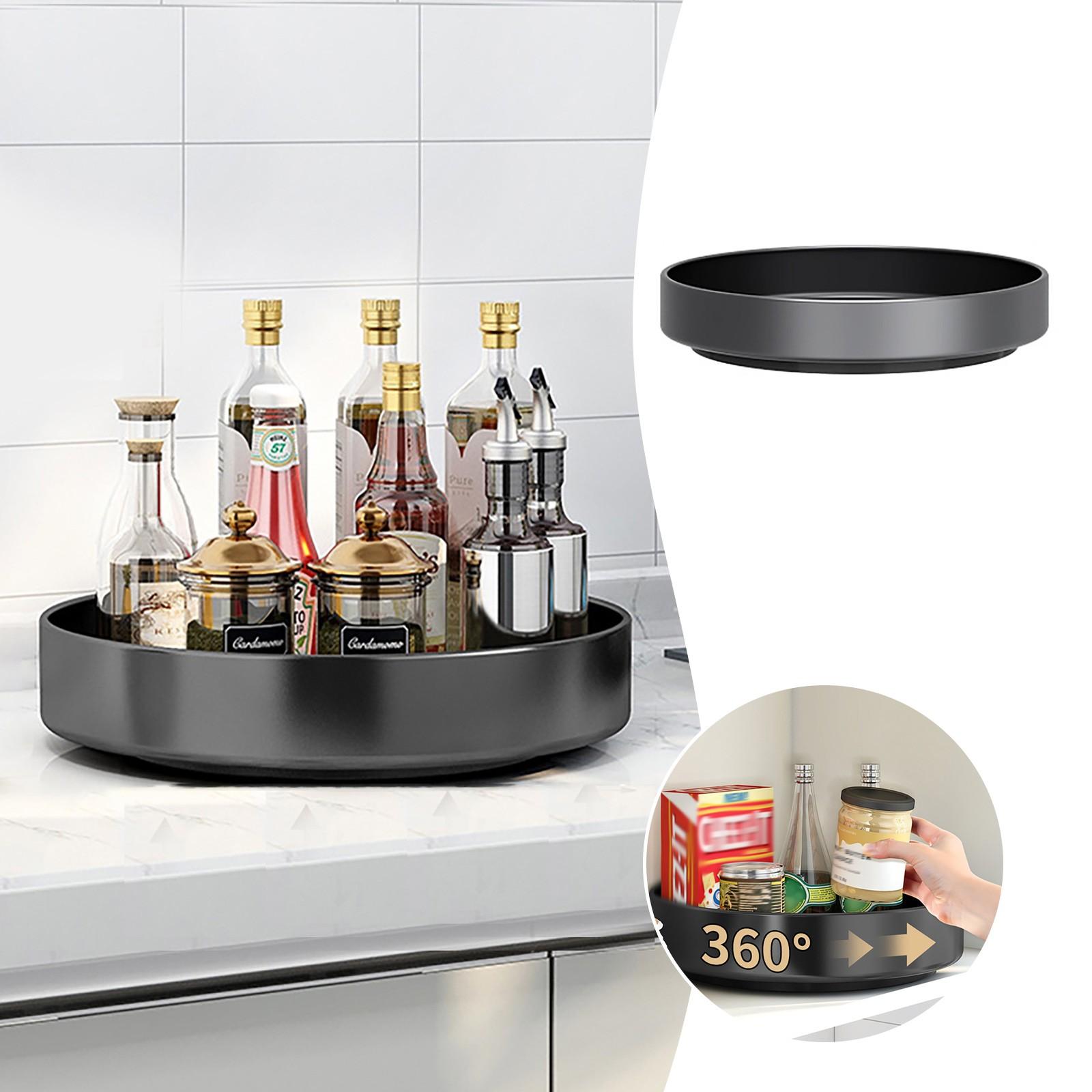 

Round Storage Tray Stainless Steel 360° Revolving Turntable Kitchen Organizer Living Room Coffee Table Cosmetic Tray Home Decor A чорний