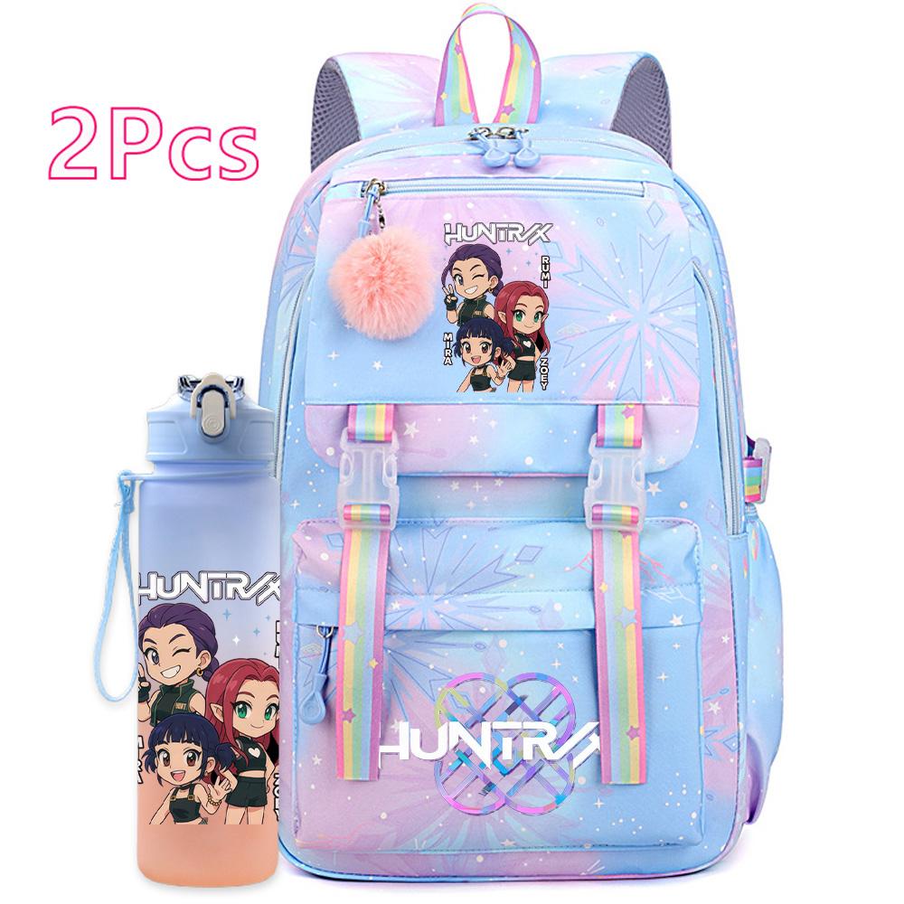 2 ks/sada Roztomilý Anime Kpop Potištěný Batoh s 750ml Lahví na Vodu Cestovní Taška s Velkou Kapacitou pro Dívku Teenagera Chlapce Školní Taška Dětský Dárek Mochila