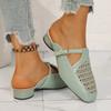 Fashion Hollow Out Closed Toe Flat Sandals Women Buckle Decor Soft Sole Non Slip Mules Slippers Summer Light Comfort Platform Beach Shoe