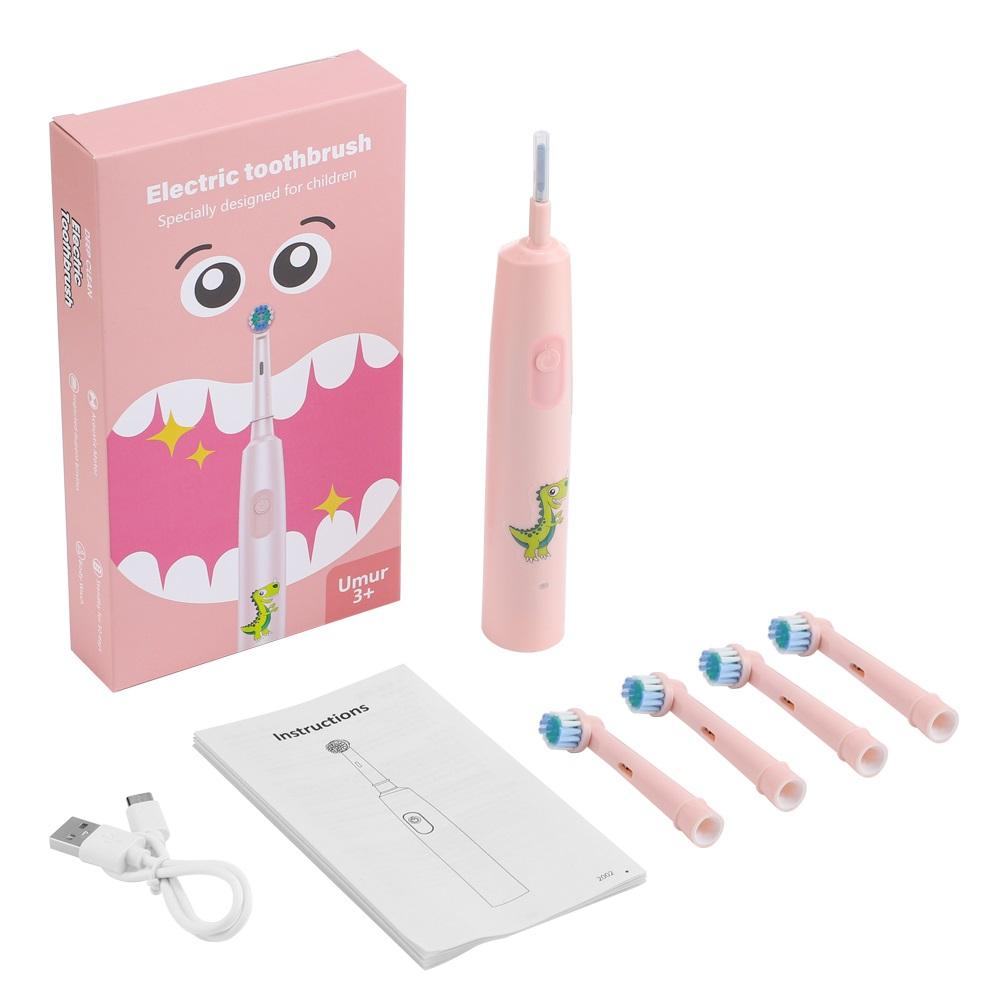 

Smart Children s Electric Toothbrush Round Head Rotating Cleaning Toothbrush 4 Replacement Brush Heads Toothbrush Cleaner розовый