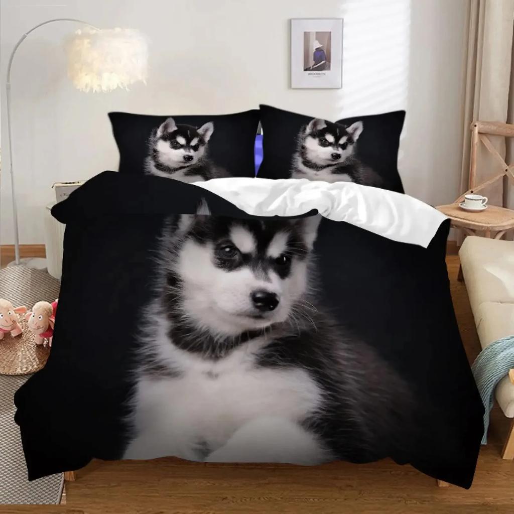 Lovely Husky 3d Puppy Dog Husky Comfortable Duvet Quilt Cover Pillowcase Bedding Set Children Bedroom Decoration Home Textile
