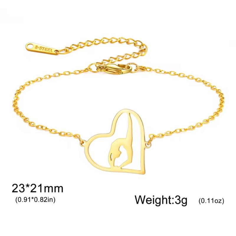 Stainless Steel Heart Gymnast Bracelet Adjustable Chain Hypoallergenic Jewelry for Women Girls Holiday Gift