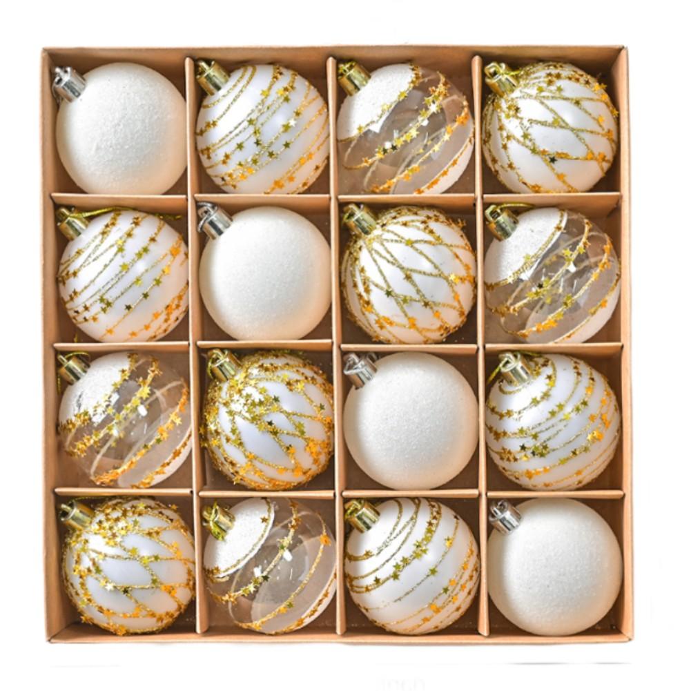 16PCS Hand Painted Christmas Ornaments with Glitter Plastic Balls for Holiday Display Material and Shiny Finish