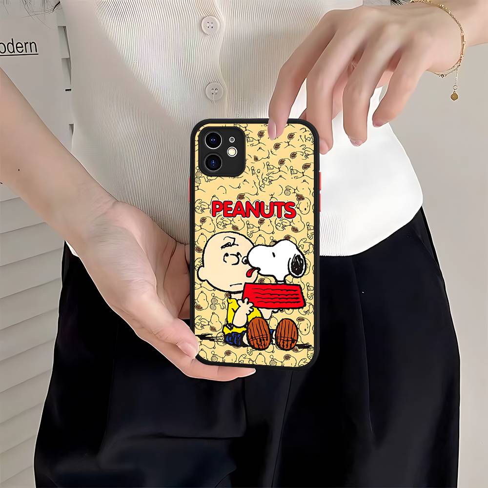 Cute Cartoon S-Snoopys For IPhone 16 15 14 13 12 11 Pro Max X XS MAX Plus Translucent Black Phone Cover
