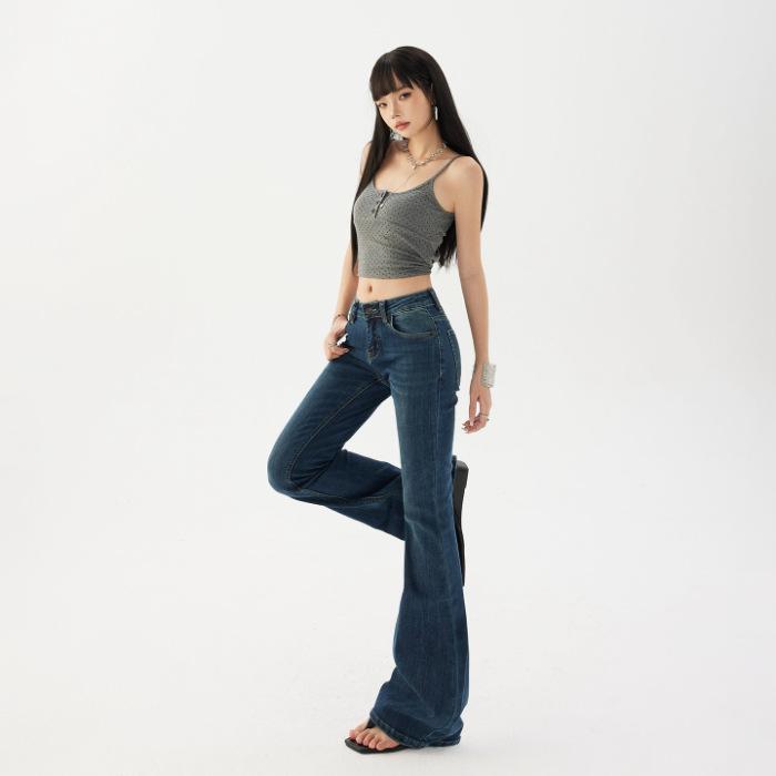 American retro low-rise Spice Girl flared pants slim and thin micro-elastic versatile jeans women's & trousers extended