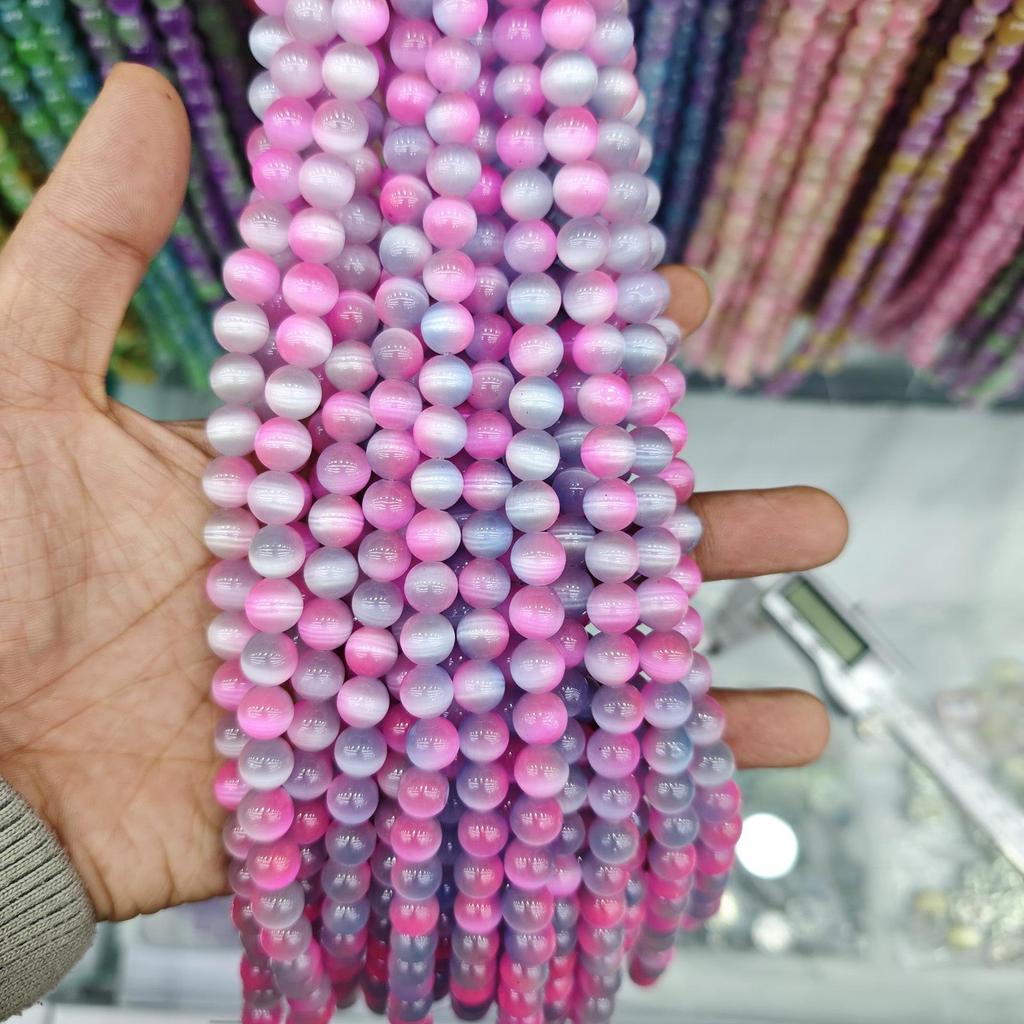 10mm Cat's Eye Stone Beads: Single, Double, Triple Color Options for DIY Jewelry Accessories.