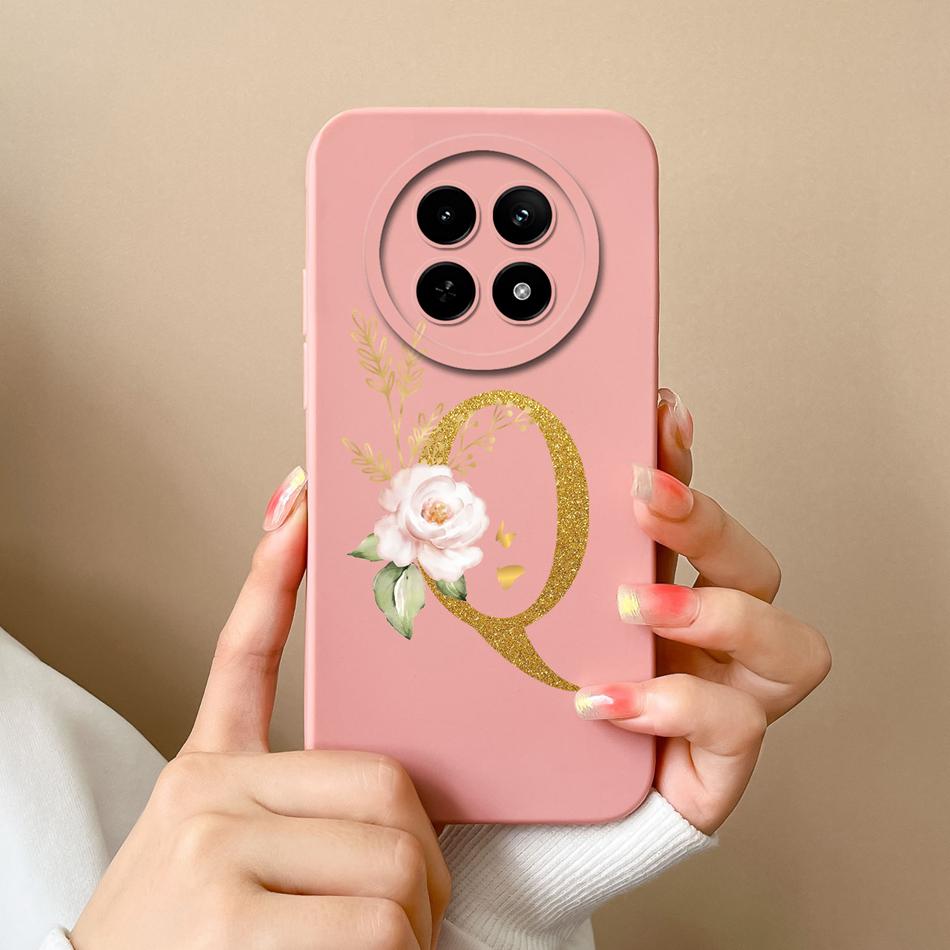 Cases For OPPO Realme12 12x 5G Elegant Rose Letter Soft Liquid Silicone Lens Protective Back Covers For Realme 12 X Bumper Funda