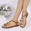 Women's Bohemian Style Sandals, Summer Colorful Woven Beaded Round Toe Comfort Flat Sandals