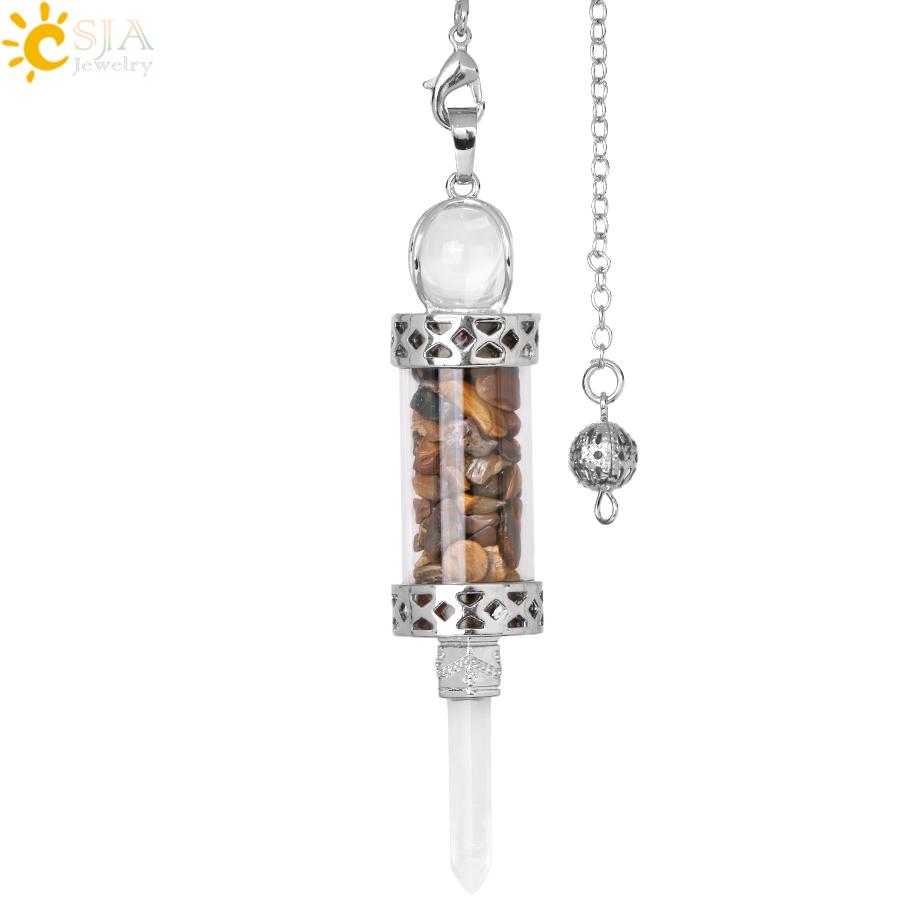 CSJA Crystal Pendulums for Divination Dowsing Wishing Bottle Natural Stone Pendant Hexagonal Clear Quartz Pendulum Balanced H025
