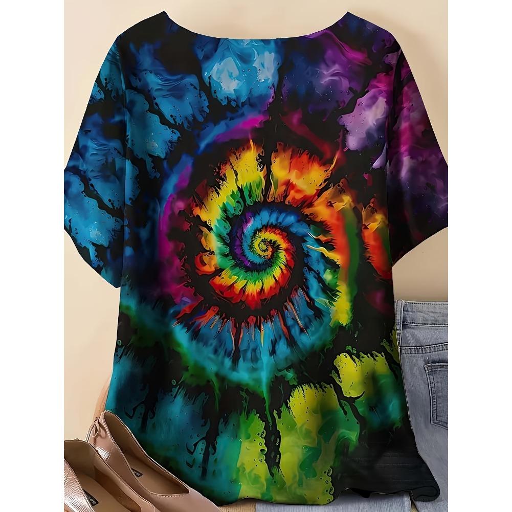 Plus Size Casual Crew Neck Short Sleeve Stripe Print T-Shirt - Soft Stretch Polyester Fabric Spring and Summer Womens Relaxed Fit Clothing