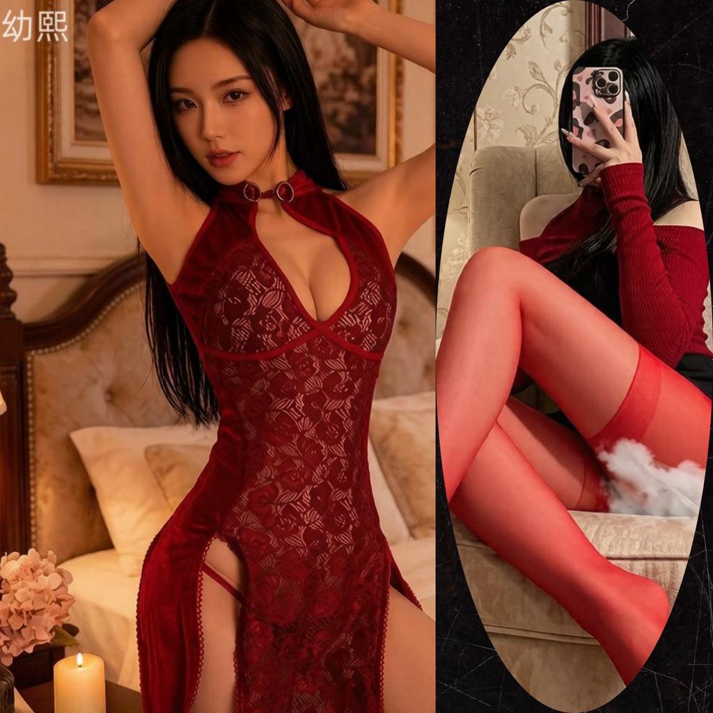 Sex underwear sexy back strap hollowed out free temptation lace classical women's retro split cheongsam pure desire