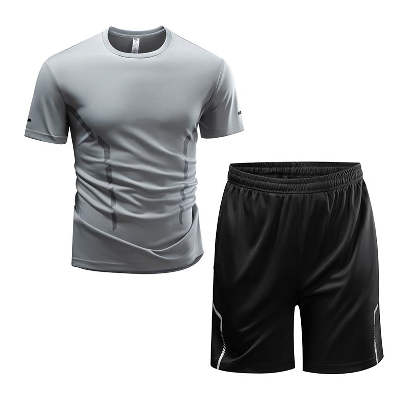Ice Silk Sportswear Set For Men's Summer Round Neck Quick Drying Short Sleeved Loose Two-piece Set