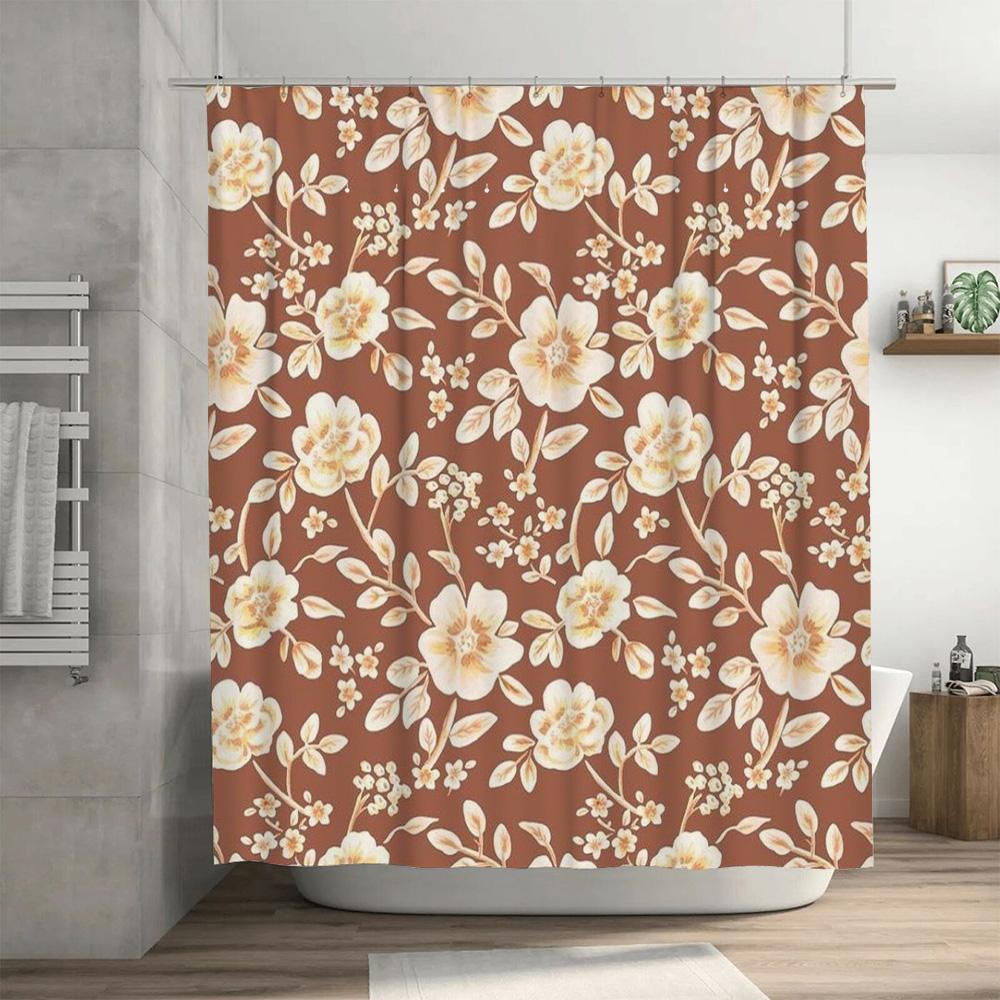 Modern Floral Shower Curtain White Cream Bath Decoration Water-Resistant Easy-to-Clean Fabric Brighten Your Bathroom with This E