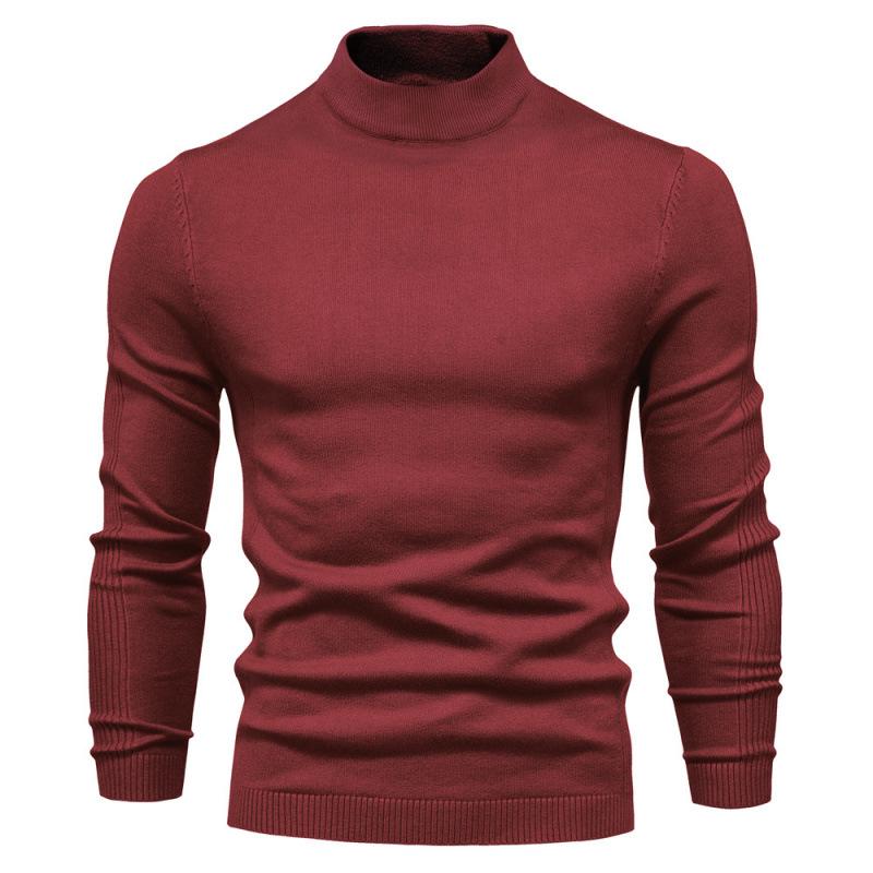 Men's High Collar Casual Knitted Pullover Sweater for Autumn and Winter