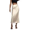 Women Midi Skirt Mid-rise A-Line Solid Color Fishtail Skirt Smooth Fabric Office Lady Skirt