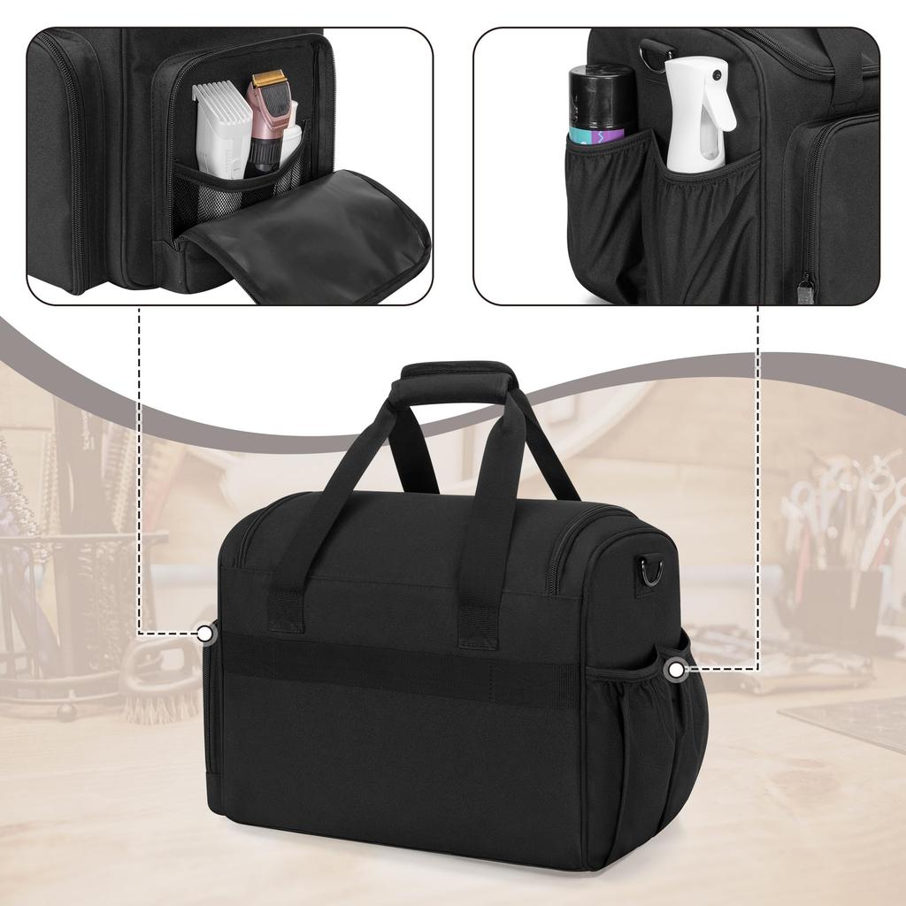 BAFASO Barber Tool Bag Black, Hairdressing & Grooming Supplies Organizer with Dividers, 2 Storage Pouches & Insulated Lining, Bag Only