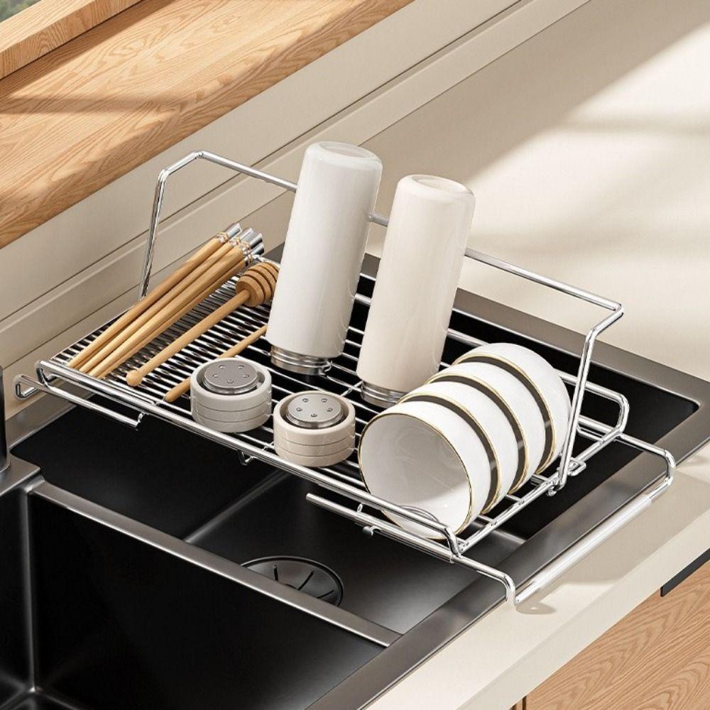 Stainless Steel Sink Drain Basket Non-Slip Dish Drying Rack Utensil Drainer  for Kitchen