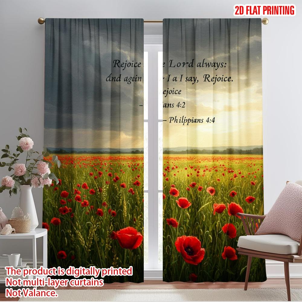 

2pcs 2D flat printing Window Curtains Rejoice Lord Always Philippians Polyester Without Electricity Holiday Decorations Use for 52.50×116.00 CM 2pcs