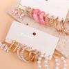 Fashion Imitation Zircon Bead C-shaped Earrings Bohemian Acrylic Pink Butterfly Pendant Hoop Earring Women's Summer Beach Zircon