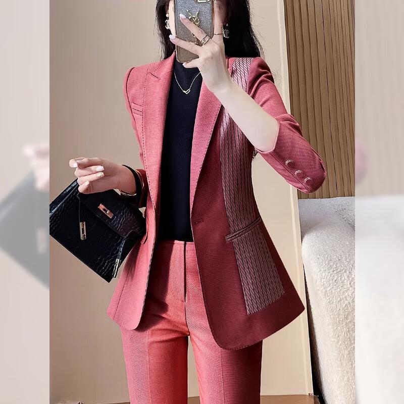 Women's Spliced Blazer & Pants Suit Set