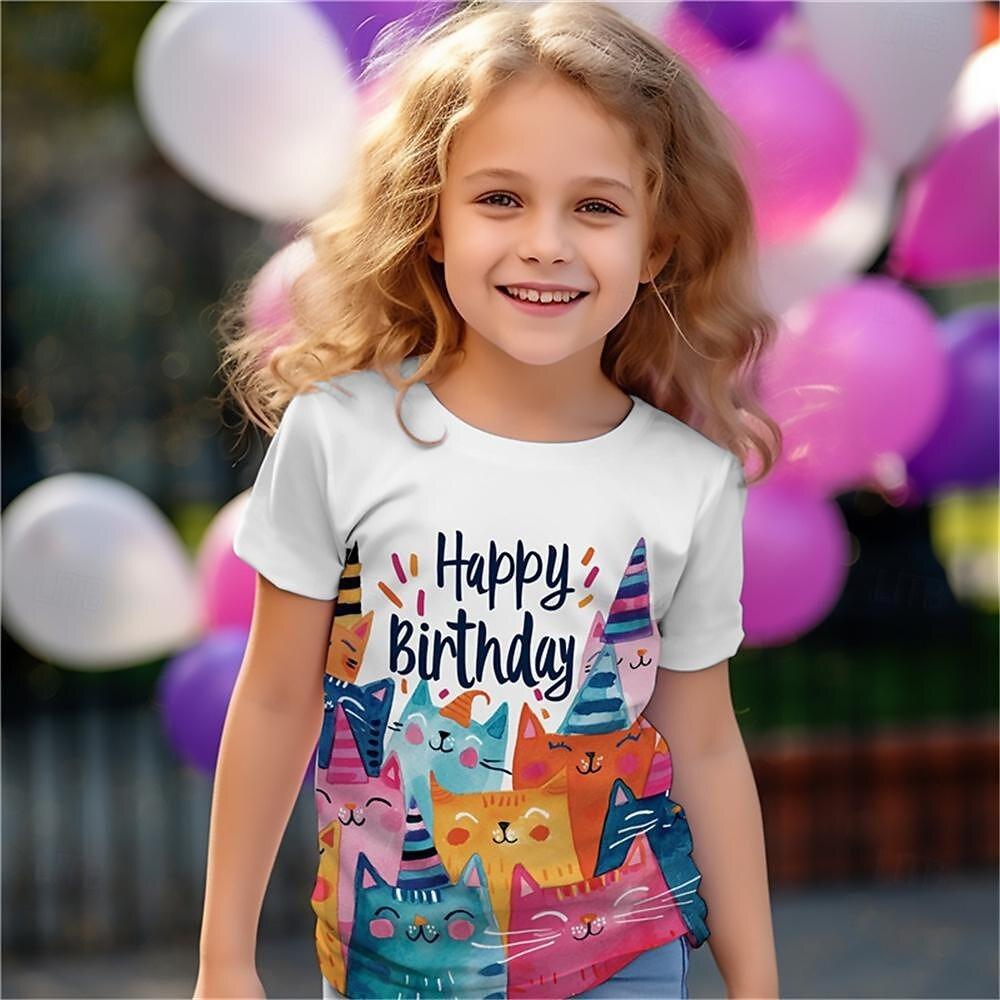 Children's Cute Animal 3D Digital Printed Girl Fashion Casual Round Neck Short Sleeved T-shirt