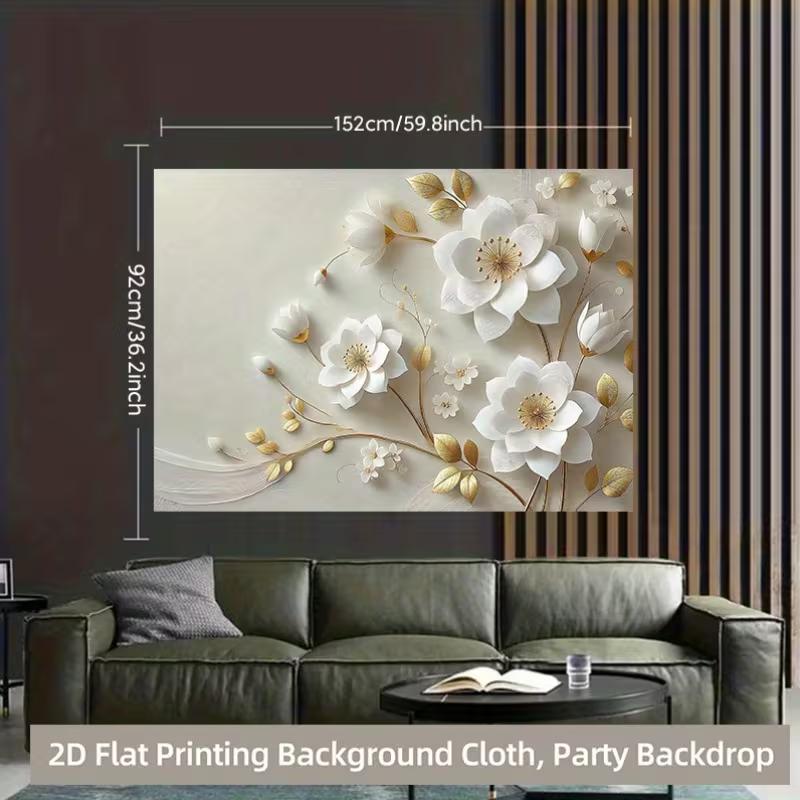 2D Luxury Floral Background Cloth, Elegant White Flowers with Gold Leaves for Wedding & Events 47.2x31.5inch/120*80cm