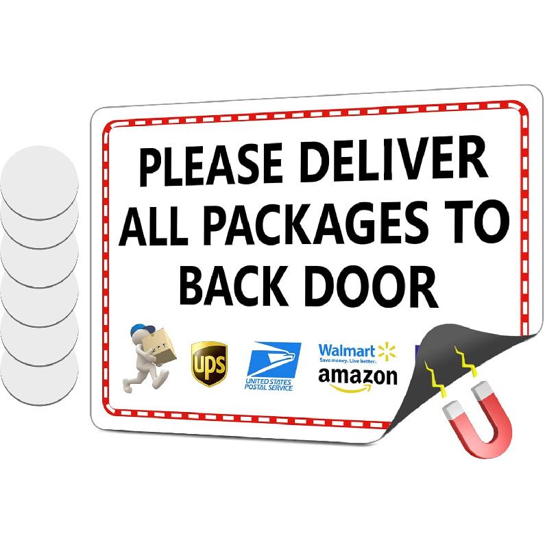 Package Delivery Sign Magnetic Soft Adhesive, 10x7 Inch Please Leave Packages Here Sign for Delivery Drivers, Please Place Packages in Box Thank You, Back Door