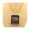 Stones and Minerals. Raw Benitoite Necklace. Square Model. Gold Color.