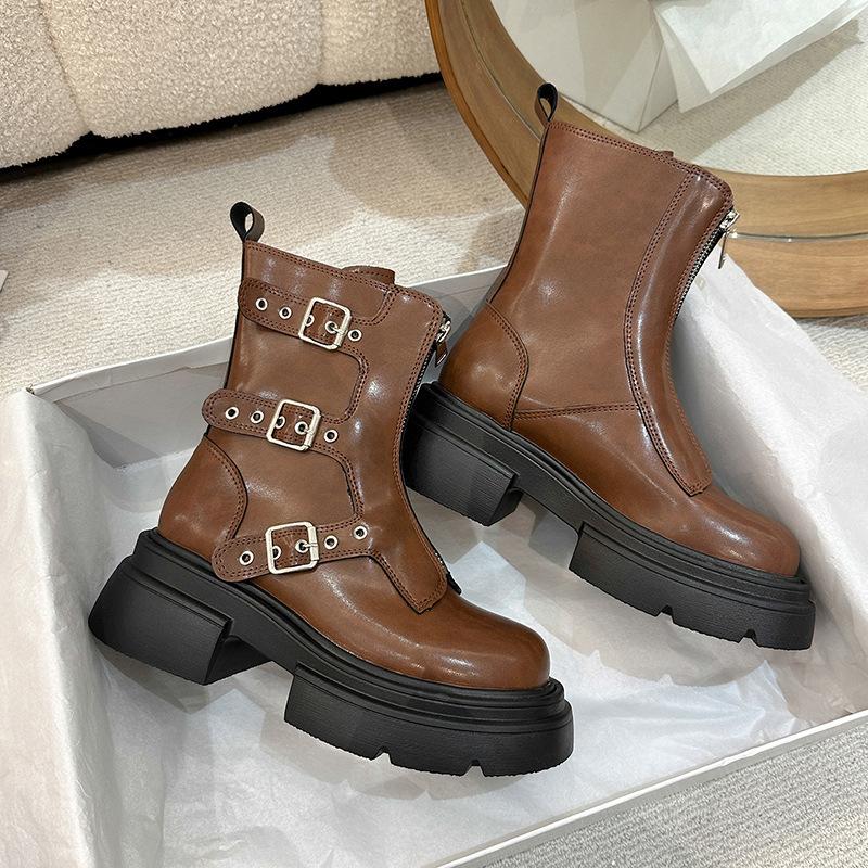 2025 New Maillard Boots Children's Small Thick-soled Belt Buckle Western Cowboy Boots Medium Martin Boots