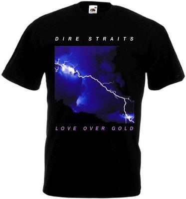 Dire Straits Miłość nad złotą koszulką z czarnymi plakatami