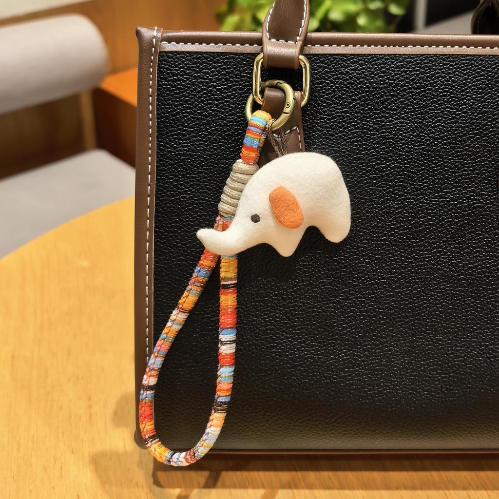 Cute Felt Elephant Bag Charm, Minimalist Elephant Keychain with Braided Rope Clip