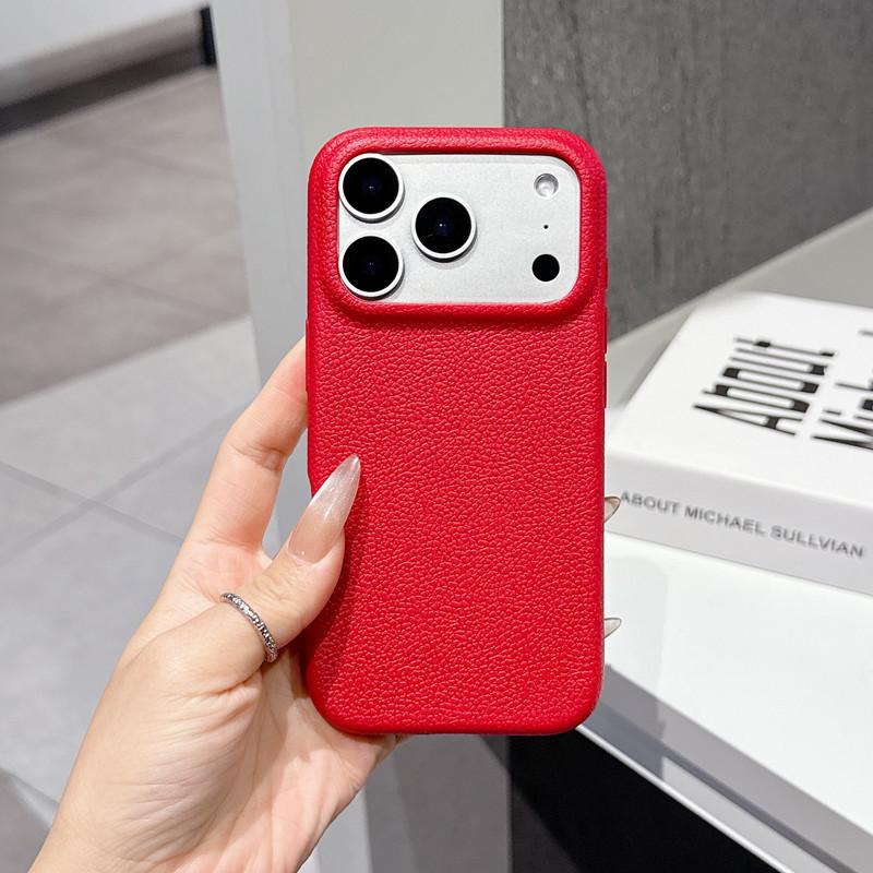 Compatible Apple 17Pro Max, 16Pro, 15/14, 13 Lychee Leather Textured Solid Color Soft Drop-Proof iPhone Case