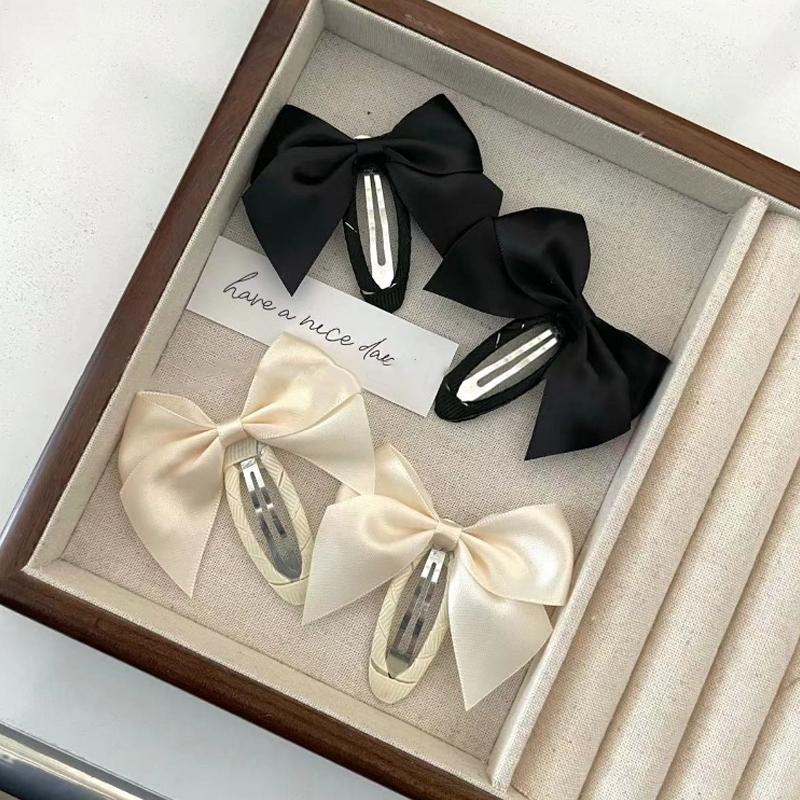 2Pcs Korean  Ribbon Bowknot Hair Clips Elegant Sweet Bow Hairpin Barrettes Bb Clips For Women Girl Hair Accessories