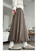 Khaki Sticky Rice Bud A-line Skirt: Women's High Waist Slimming Mid-length for Autumn 2025
