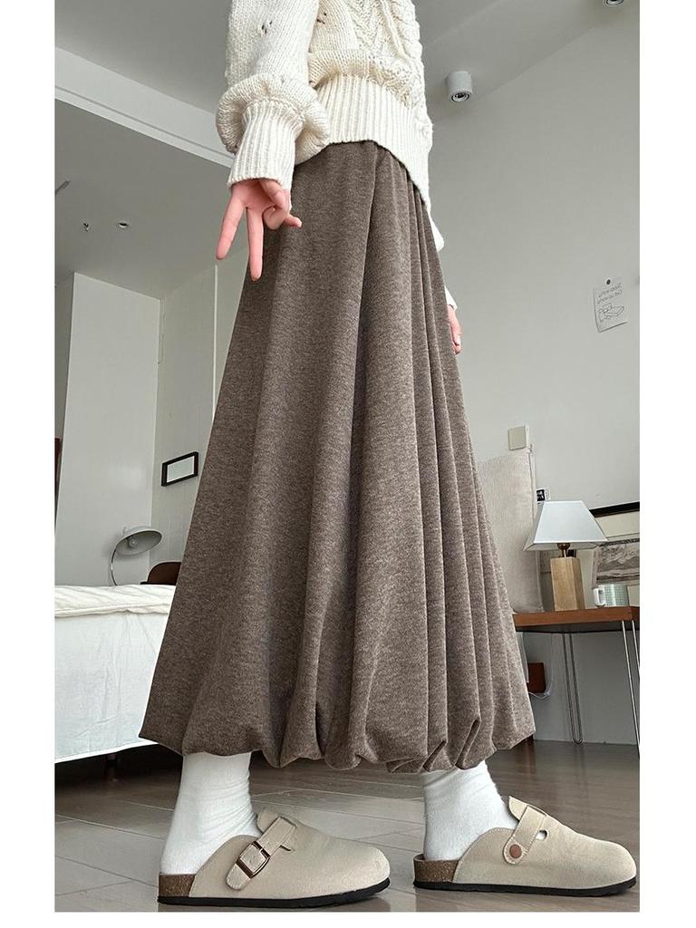 Khaki Sticky Rice Bud A-line Skirt: Women's High Waist Slimming Mid-length for Autumn 2025
