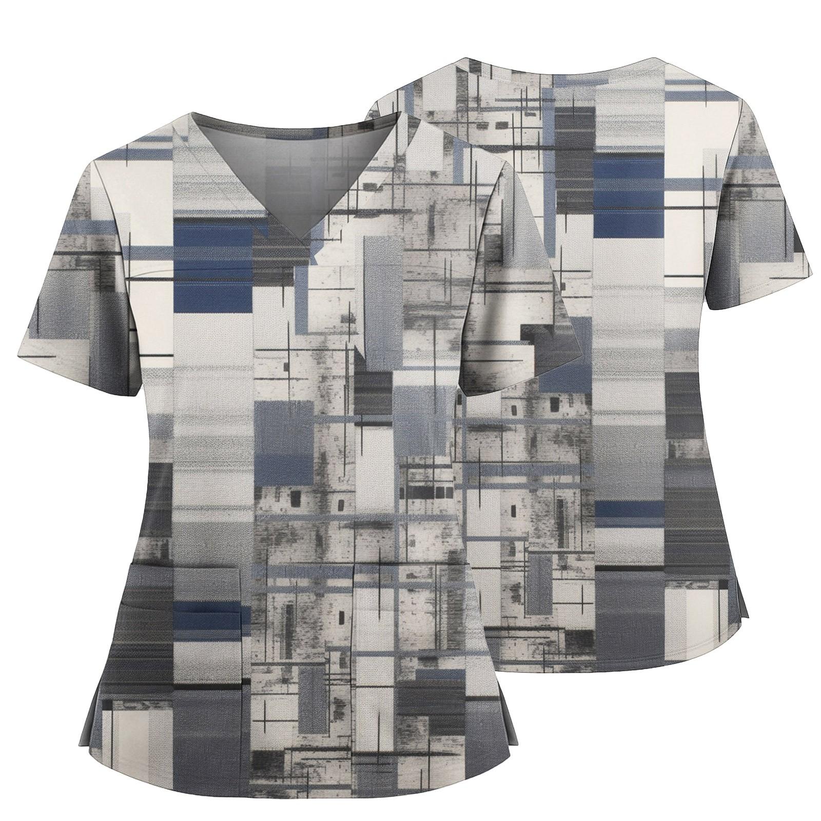 

Женский повседневный топ с принтом, V-образным вырезом, карманом, боковым разрезом и короткими рукавами XXXXXL