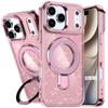 Case for iPhone 18 Pro Max, Shockproof Protection PC Silicone with Shiny Pink Magnetic Circle