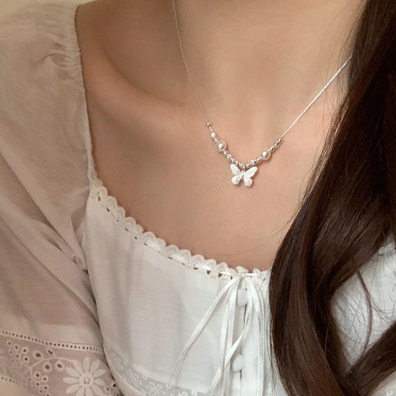 Broken silver bow pearl necklace light luxury niche high-end clavicle chain new neck chain accessories women's models
