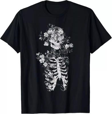 Floral Skull Flower Print T-Shirt Goth Occult Death Dark Alt Aesthetic T-Shirt Summer Casual Y2K Top Harajuku Women Men Clothing