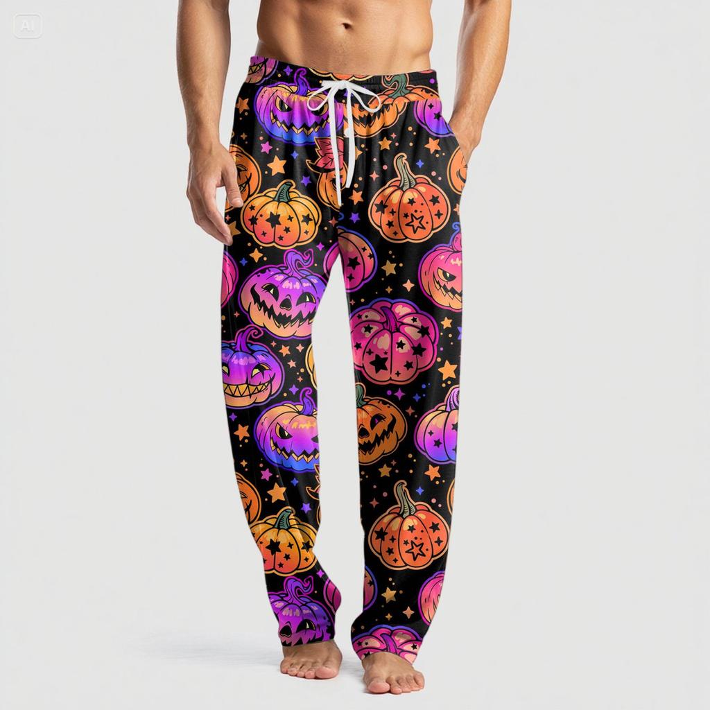 Men's Knitted Halloween Print Pocket Casual Pants Pajama Pants