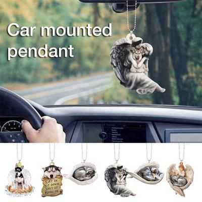 Dog Angel Ornament Angel Wing Dog Pendant 2D Acrylic Hang Ornaments For Christmas Tree Backpack Car Rearview Mirror Decor