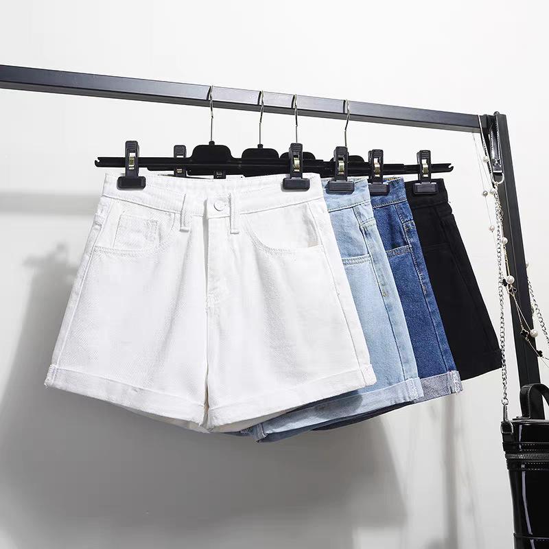 Summer 2026 Women's High-Waisted Denim Shorts - Loose, Slimming, Trendy Korean Style with Wide-Leg Rolled Hem.