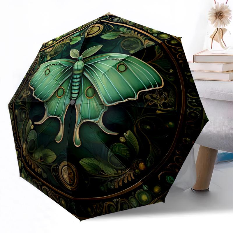 Moonlit Moth Garden Automatic Umbrella Compact 8-Rib Design Lightweight All-Season Travel Outdoor Accessory Perfect Gift for Women Men