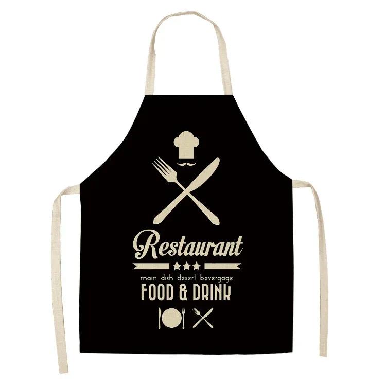 Letter Alphabet Kitchen Aprons for Women Cotton Linen Bibs Household Cleaning Pinafore Home Cooking Apron Delantal
