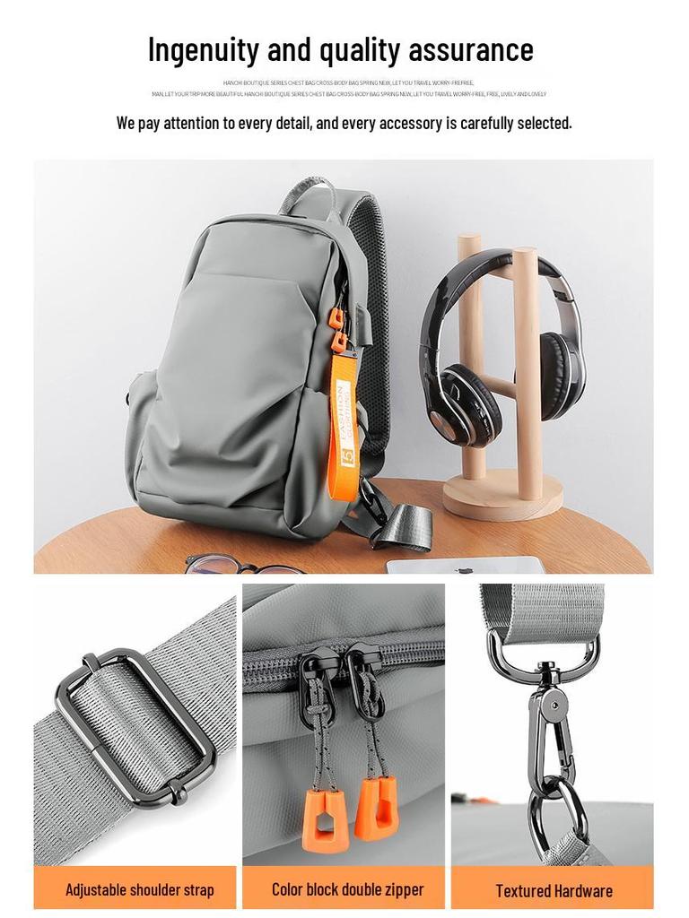 Men's Trendy Single Shoulder Crossbody Sling Backpack - Lightweight Solid Color Casual Bag