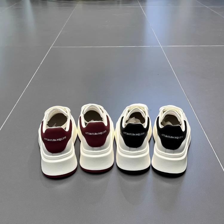 Small man thick-soled heightening leather board shoes women's 2025 spring new 6cm muffin sole McQueen shoes white shoes tide