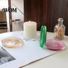 Round Candle Holder Pillar Tray, Decorative Glass Modern Home Decor Dish, for Table Spill-proof