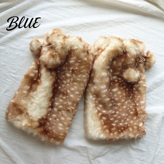 Winter Hat with Collar Millinery Deer Pattern Warm Gloves Dimensional Details Thickened Plush Leg Cuffs