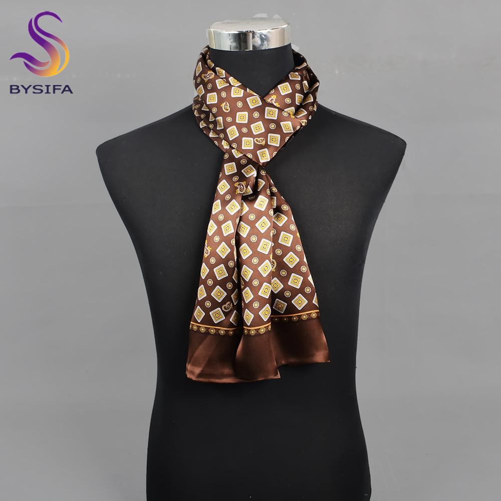 BYSiIFY|light Coffee Plaid Silk Cravat Scarf Men Winter Fashion Business Long Scarves Cravats Male Brand Soft Scarf Tie 160*26cm