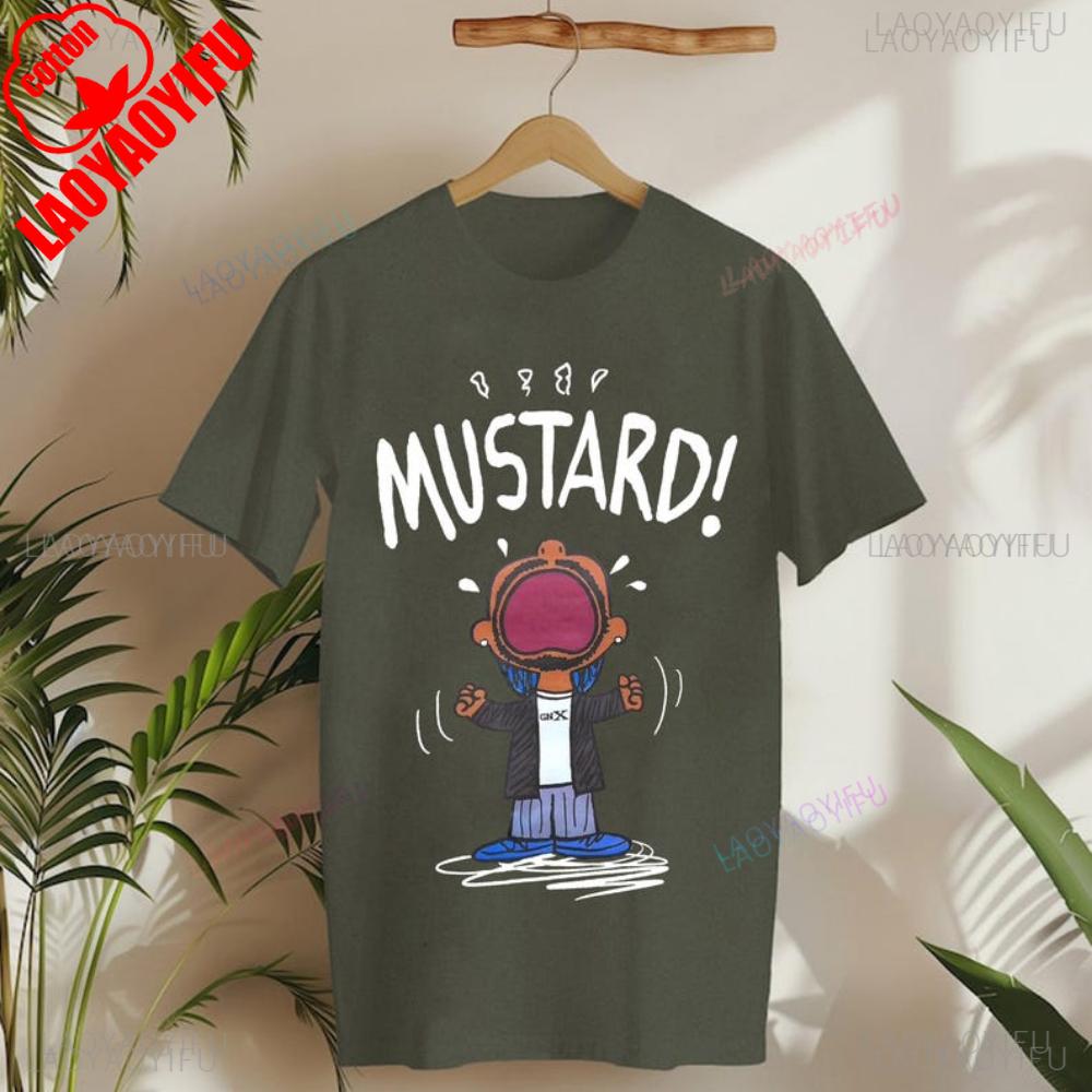 Kendrick Lamar Mustard Meme Tops Unisex Tee Shirt for Fans Funny Hip Hop Graphic Music Lover Apparel Humorous Pop Culture Gift